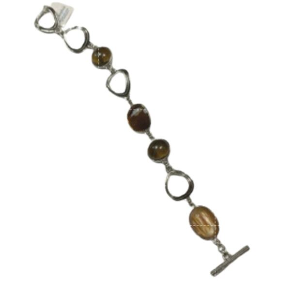 Lia Sophia Metal Tiger Eye Jewelry Retired Bracelet Size 8" - Picture 1 of 4